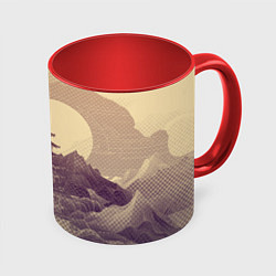 Кружка 3D Ретро иллюстрация Японского храма, цвет: 3D-белый + красный