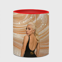 Кружка 3D Леди Гага в черном платье, цвет: 3D-белый + красный — фото 2