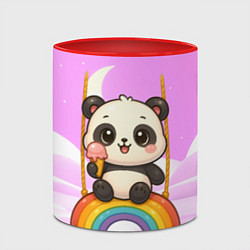 Кружка 3D Панда с мороженым качается на радуге, цвет: 3D-белый + красный — фото 2