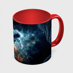 Кружка 3D Космонавт парит в космосе среди звезд, цвет: 3D-белый + красный