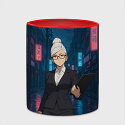Кружка 3D Dandadan Seiko в городе с планшетом, цвет: 3D-белый + красный — фото 2