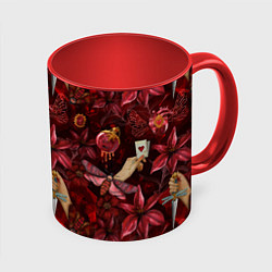 Кружка цветная Бордовая готика с сердцем, лилиями и мотыльками