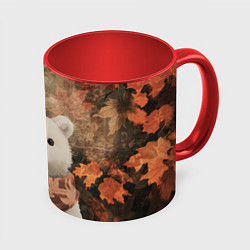 Кружка 3D Белый мишка в осеннем лесу, цвет: 3D-белый + красный