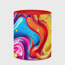 Кружка 3D Смесь красно-жёлто-голубых масляных красок абстрак, цвет: 3D-белый + красный — фото 2