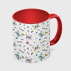 Кружка 3D Паттерн с черепами и геометрическими фигурами на Х, цвет: 3D-белый + красный