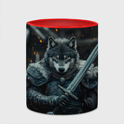 Кружка 3D Воин волк с мечом, цвет: 3D-белый + красный — фото 2
