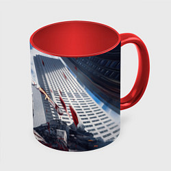 Кружка 3D Denji in city Chainsaw man, цвет: 3D-белый + красный