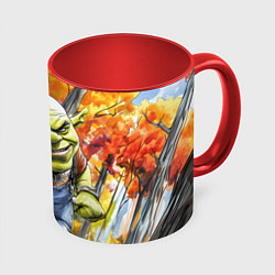 Кружка цветная Шрек в осеннем лесу