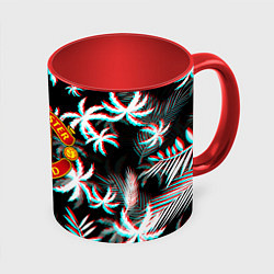 Кружка 3D Манчестер Юнайтед тропики глитч, цвет: 3D-белый + красный