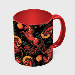 Кружка 3D Красная лошадь с розами, цвет: 3D-белый + красный