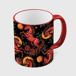 Кружка 3D Красная лошадь с розами, цвет: 3D-красный кант