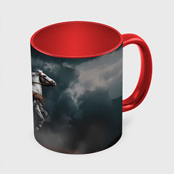 Кружка 3D Всадник на фоне туч и пыли, цвет: 3D-белый + красный