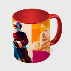 Кружка цветная Дед Мороз на коне