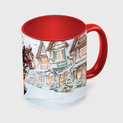 Кружка цветная Лошадка с упряжкой подарков