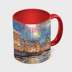 Кружка цветная Новогодний салют в Питере