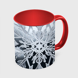Кружка цветная Снежинка на черно белое