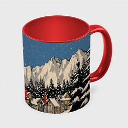 Кружка цветная Небольшой новогодний город в горах