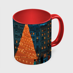 Кружка цветная Городская светящаяся елка