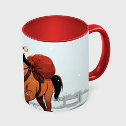 Кружка 3D Лошадка везет новогодние подарки, цвет: 3D-белый + красный