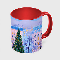 Кружка цветная Новогодний двор