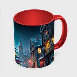 Кружка 3D Новогодняя елка в гирляндах, цвет: 3D-белый + красный