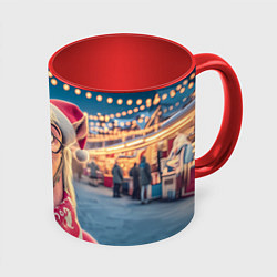 Кружка цветная Новогодний конь в очках