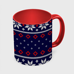 Кружка 3D Вязаный новогодний узор, цвет: 3D-белый + красный