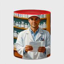 Кружка 3D Фармацевт у аптечных полок, цвет: 3D-белый + красный — фото 2