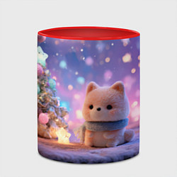 Кружка 3D Новогодний пушистый щенок, цвет: 3D-белый + красный — фото 2