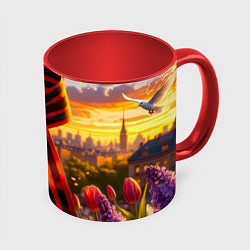 Кружка цветная Символы Победы: лента, голуби, салют