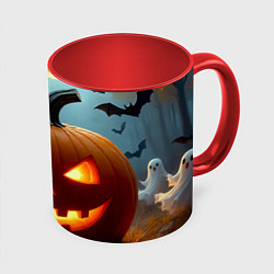 Кружка цветная Хэллоуинский лес с тыквой
