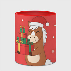 Кружка 3D Новогодняя лошадка с подарками, цвет: 3D-белый + красный — фото 2