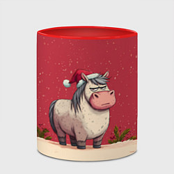 Кружка 3D Новогодняя лошадка с прищуренным взглядом, цвет: 3D-белый + красный — фото 2