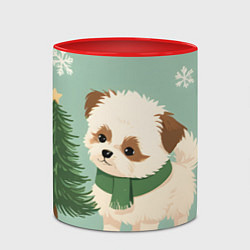 Кружка 3D Новогодний песик с елочкой, цвет: 3D-белый + красный — фото 2