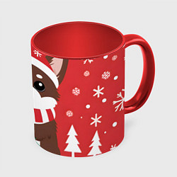 Кружка цветная Новогодний пес с елочкой