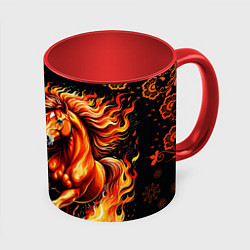 Кружка цветная Огненный конь в русской хохломе