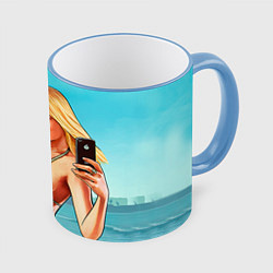 Кружка 3D GTA 5: Selfie Girl, цвет: 3D-небесно-голубой кант