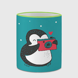 Кружка 3D Пингвин с фотоаппаратом, цвет: 3D-светло-зеленый кант — фото 2