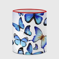 Кружка 3D Голубые бабочки, цвет: 3D-красный кант — фото 2