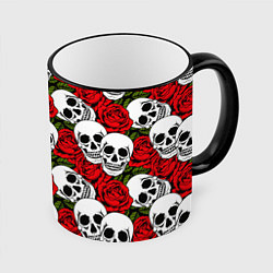 Кружка 3D Черепа в розах, цвет: 3D-черный кант