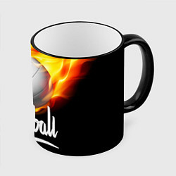 Кружка 3D Волейбольный мяч летит в огне, цвет: 3D-черный кант