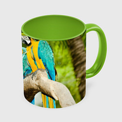 Кружка 3D Попугаи на ветке, цвет: 3D-белый + светло-зеленый