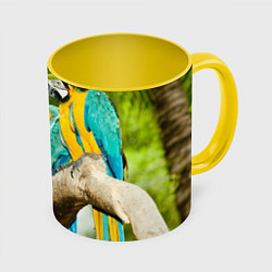Кружка 3D Попугаи на ветке, цвет: 3D-белый + желтый