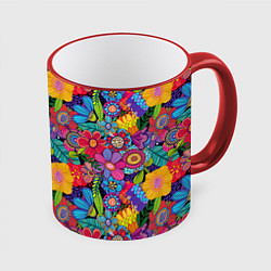 Кружка 3D Яркие цветы, цвет: 3D-красный кант