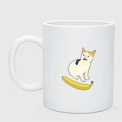 Кружка керамическая Cat no banana meme, цвет: белый