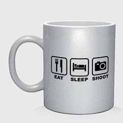 Кружка керамическая Eat Sleep Shoot (Ешь, Спи, Фотографируй), цвет: серебряный