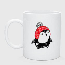 Кружка керамическая Милый пингвин в шапочке, цвет: белый