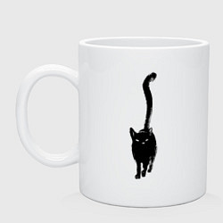 Кружка керамическая Черный кот тушью, цвет: белый