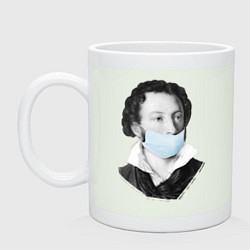 Кружка керамическая Пушкин в медицинской маске, цвет: фосфор