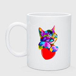 Кружка керамическая РАДУЖНЫЙ КОТИК RAINBOW KITTY, цвет: белый